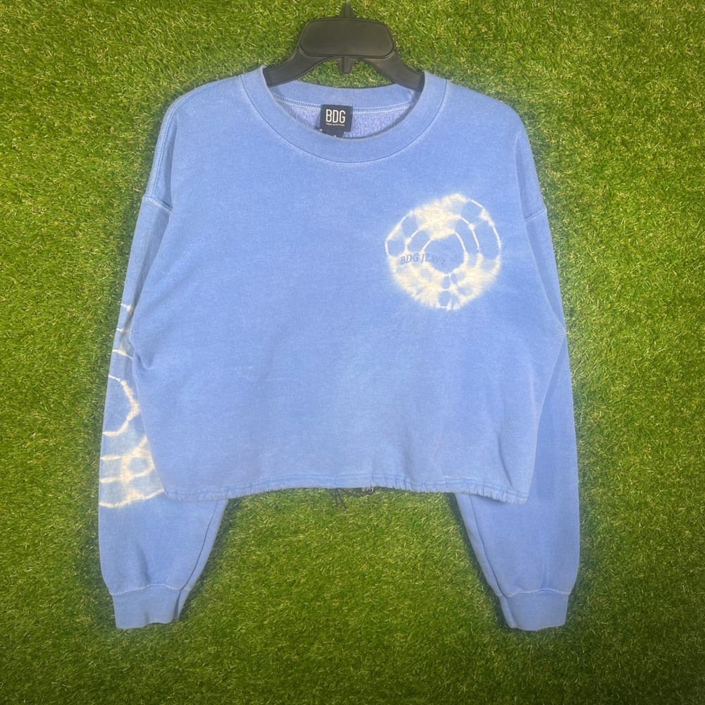 BDG Urban Outfitters Blue Tie Dye Cropped Sweatshirt Drawstring Hem Small